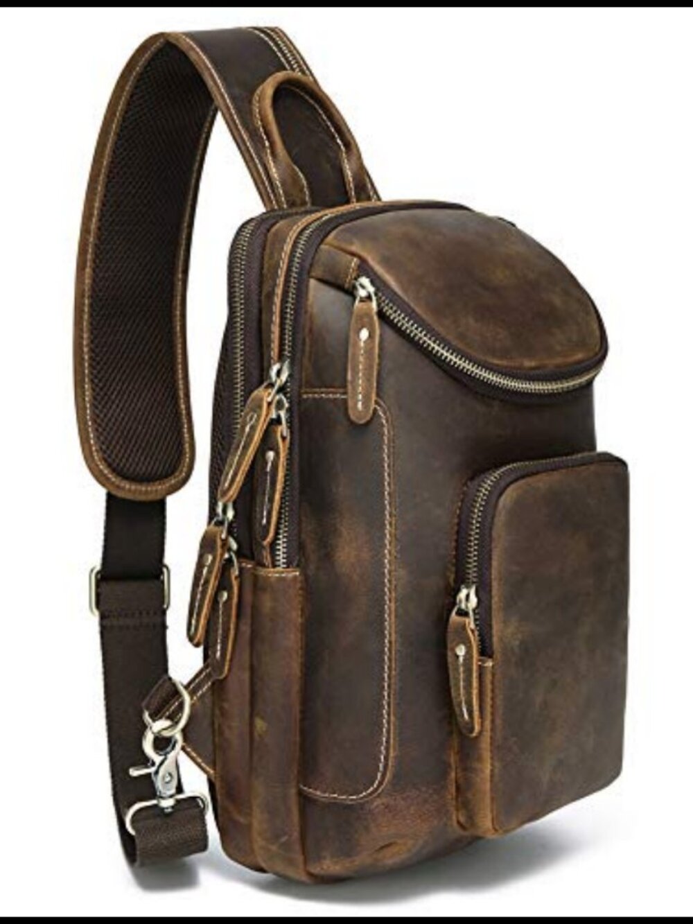 Full Grain Leather Sling Bag Crossbody Chest Daypack
